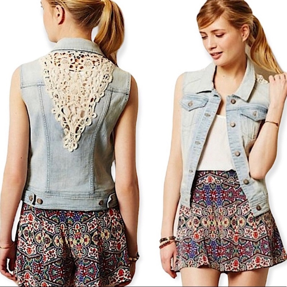Anthropologie Pilcro jean vest with lace